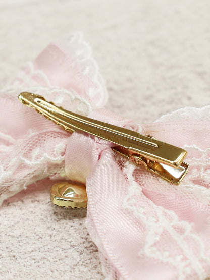 ハートチャーム付リボンレースクリップ